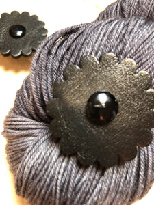 Black Flower Leather Shawl Key or Button