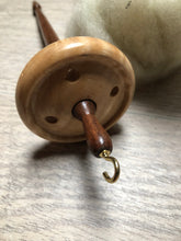 Load image into Gallery viewer, Tiger Maple and Walnut Wooden Hand turned Drop Spindle
